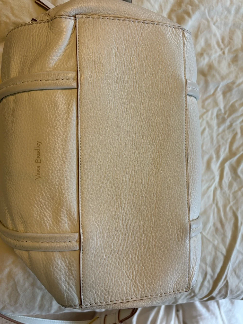Vera Bradley White Leather Mallory Satchel Purse w Shoulder and Crossbody Straps